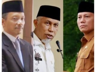 Kolase foto Gubernur Sumatera Barat Mahyeldi, Bupati Pasaman Sabar AS, dan Mara Ondak yang baru dibebaskan dari jabatan Sekda Pasaman. (Dok. Berbagai sumber)