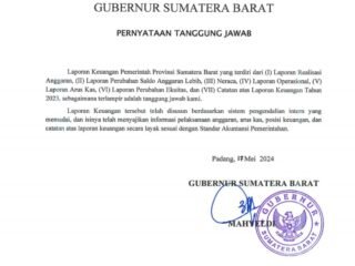 Pernyataan Tanggung Jawab Gubernur Sumbar. (Dok.LHP BPK)