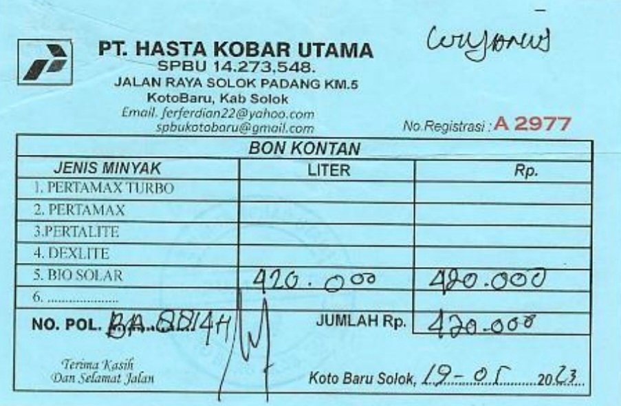 Contoh Bukti Bon Pengisian BBM terindikasi Tidak Sesuai Kondisi Senyatanya (dok. LHP BPK)