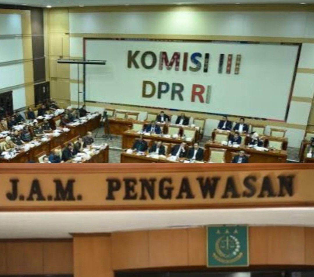 Kolase foto Ruang Rapat Komisi III DPR RI dan Kantor Jamwas Kejagung.