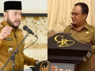 Kolase foto Wali Kota Padang, Fadly Amran (pakai peci) dengan Sekretaris DPRD Kota Padang, Hendrizal Ashar (pakai kaca mata)