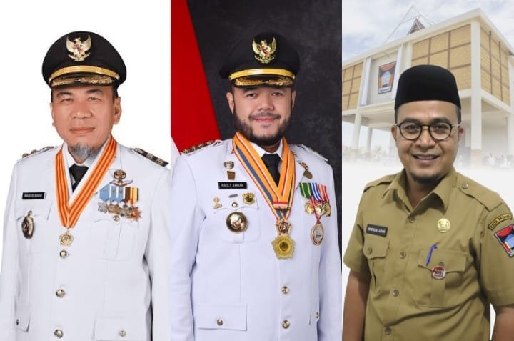 Kolase foto Wali Kota Padang, Fadly Amran (tengah), Wakil Wali Kota Padang (kanan), dan Sekretaris DPRD Kota Padang, Hendrizal Ashar (kiri).
