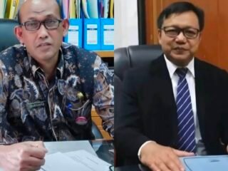 Kolase foto Kepala Disdik Sumbar, Habibul Fuadi (jas hitam) dengan Kabid SMK, Suryanto (baju batik)
