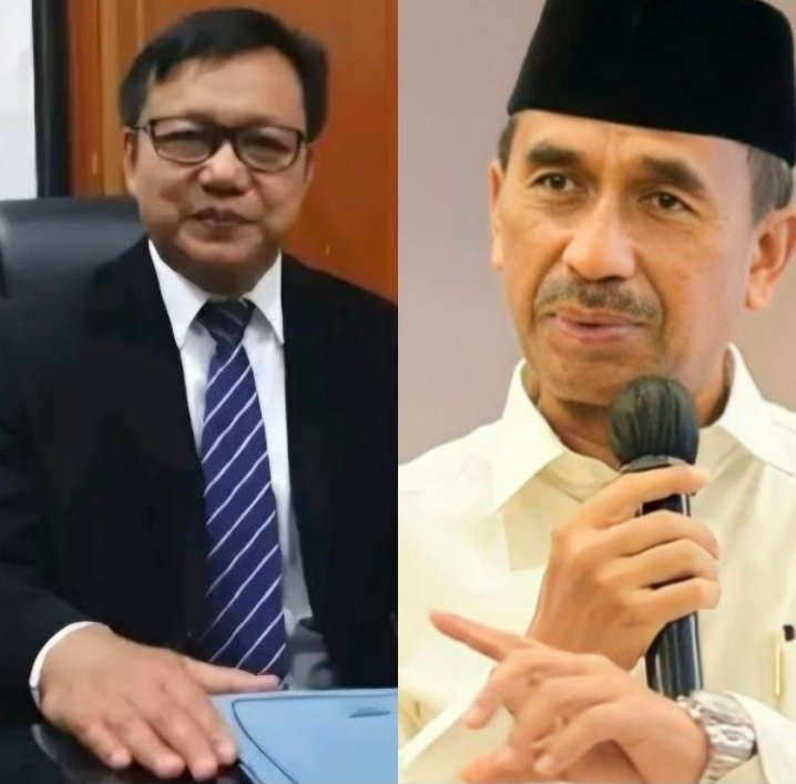 Kelase foto Kepala Dinas Pendidikan Sumbar, Habibul Fuadi (kanan) dan Eks Kepala Dinas Pendidikan Sumbar, Barlius (kiri).