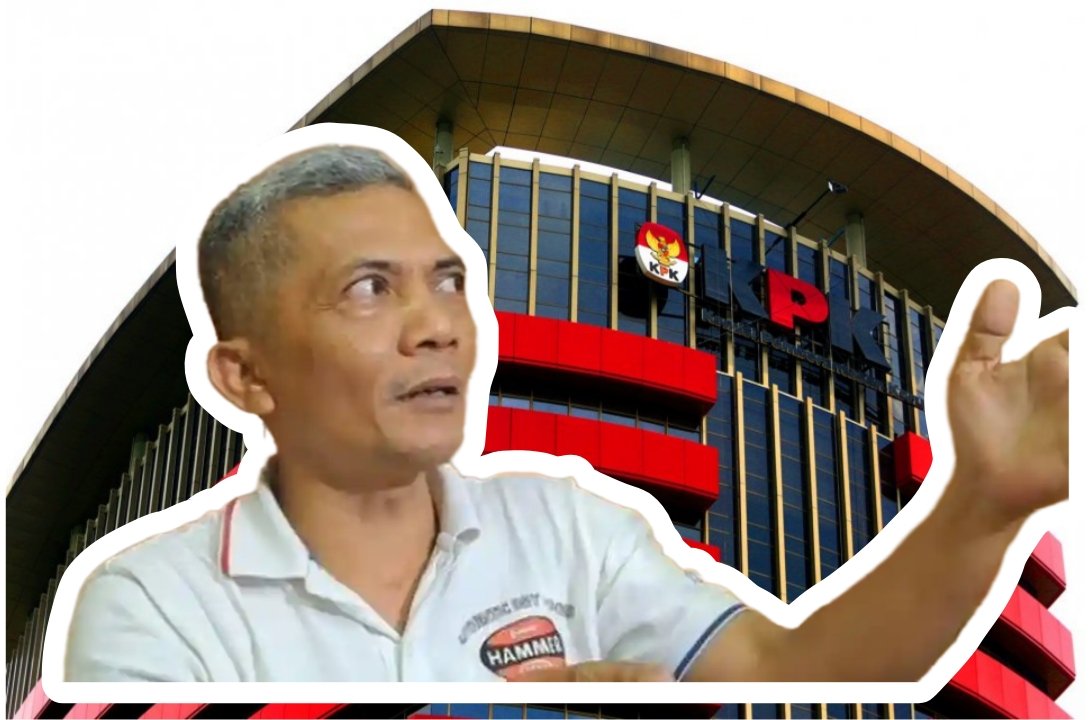 Kolase foto kantor KPK dengan Iskandar Sitorus, Sekretaris Pendiri Indonesian Audit Watch (IAW)